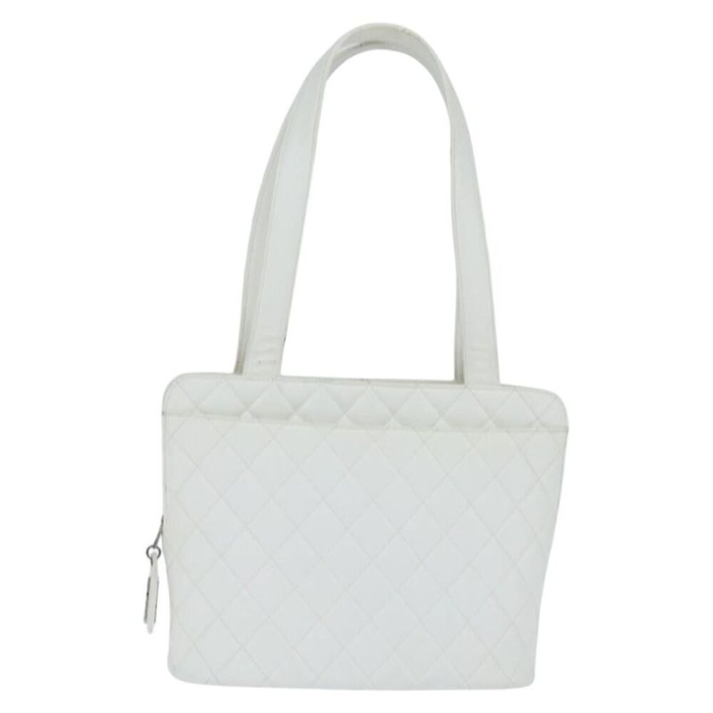 Chanel Vintage Cc Zip Around Bowler Quilted Caviar White Leather Tote Bag Bag